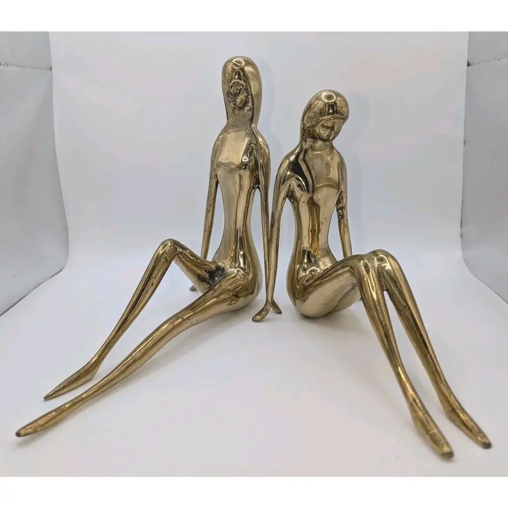 Vtg Solid Brass Female Statues BookendsHollywood Regency Art Deco Revival